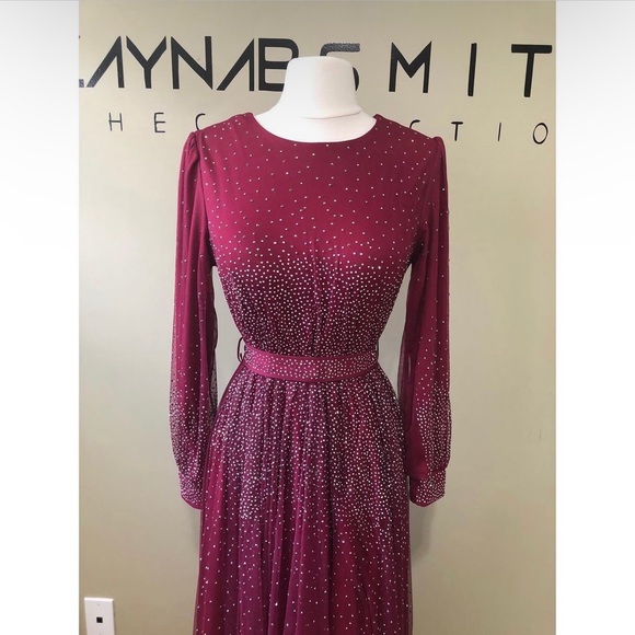 Burgundy Dress with Belt - Picture 2 of 16